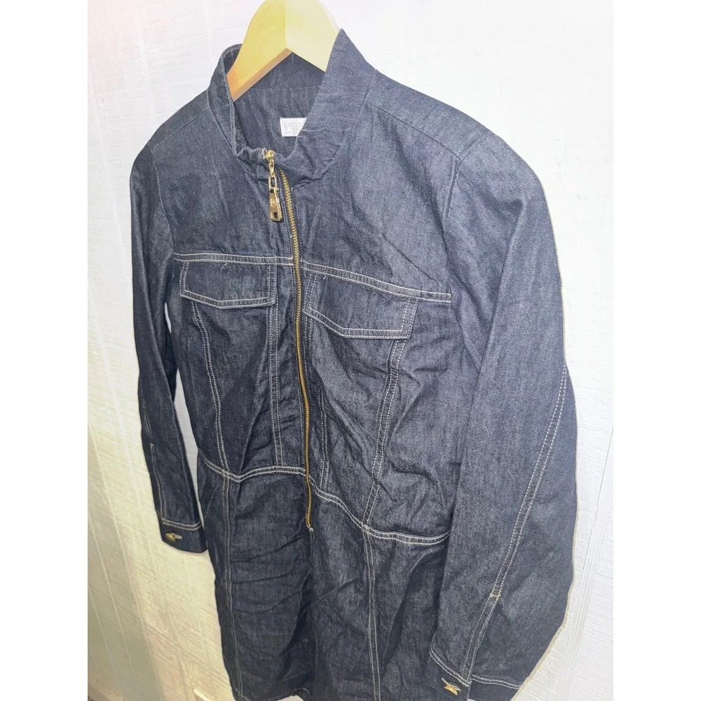 Spartina 449 Denim Dress Women Blue Full Zip Long Sleeve Mini XS